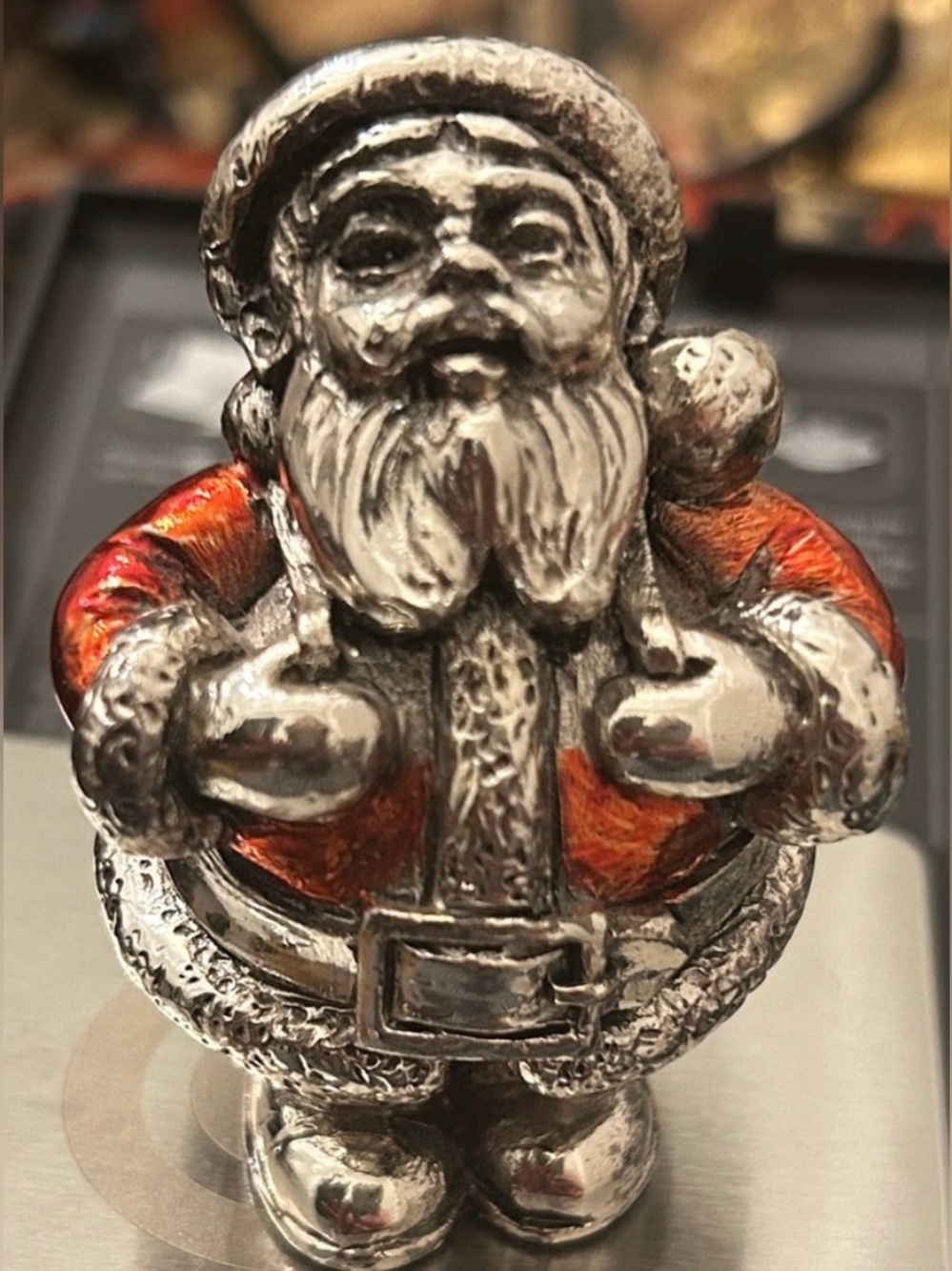 Vintage UNOAERRE Italy Solid 800 Silver Enameled Santa Miniature Figurine 73.71g